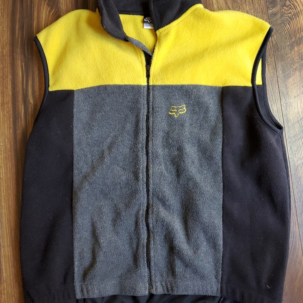 Fox Racing Mens Fleece Zip Up Vest Yellow Gray Black Size XL